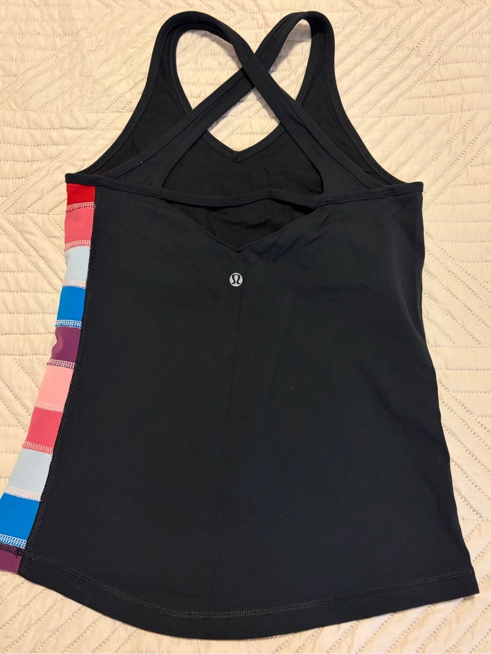 lululemon athletica Black Cross-Back Tank with Multicolor Side Stripe